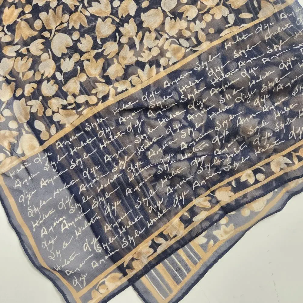 Vintage Halston Silk Scarf Floral Writing American Style Halston Life 20.5x19